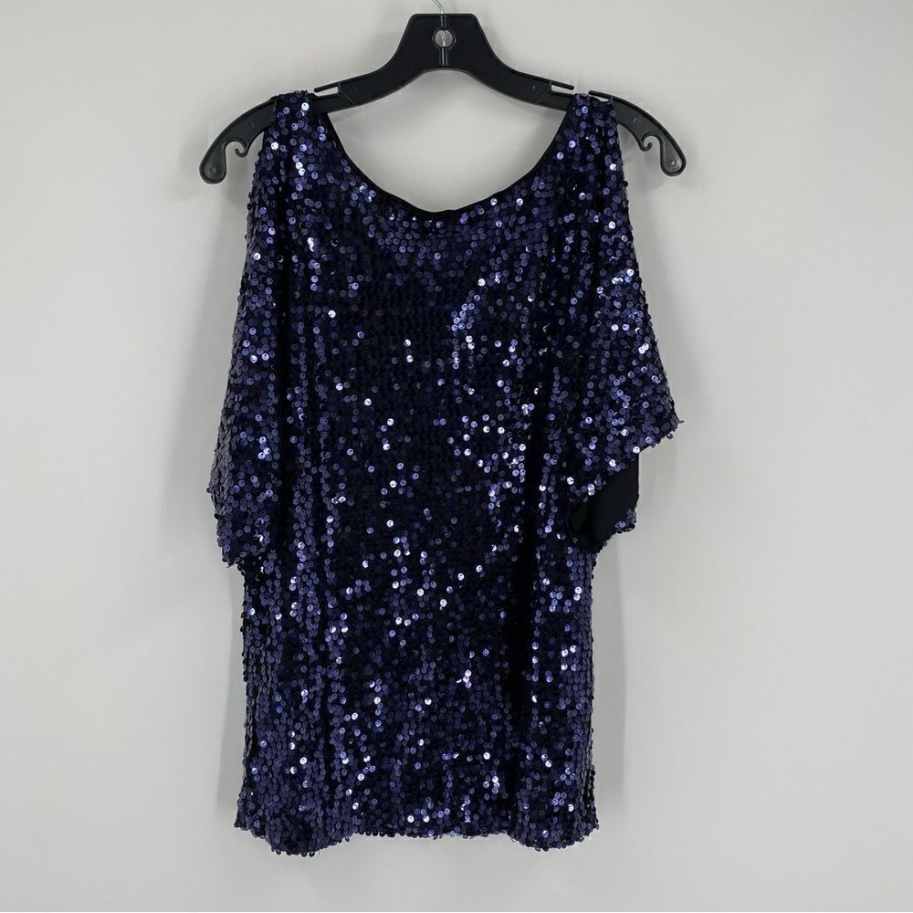 Liliana Women’s Round Neck Cut Out Shoulders Short Sleeve Sequin Blouse size L